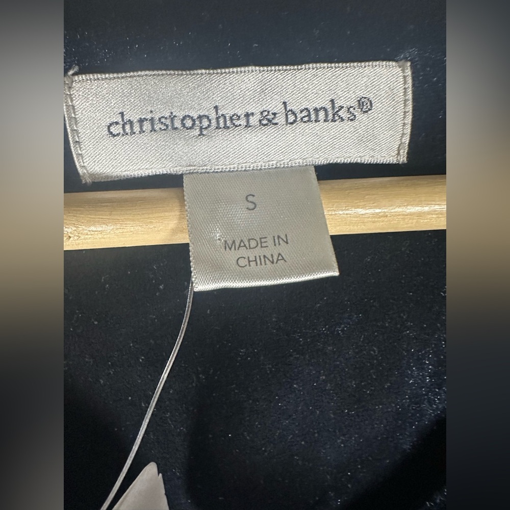 Christopher & Banks Navy Velvet V-Neck Long Sleeve Blouse - Picture 2 of 6